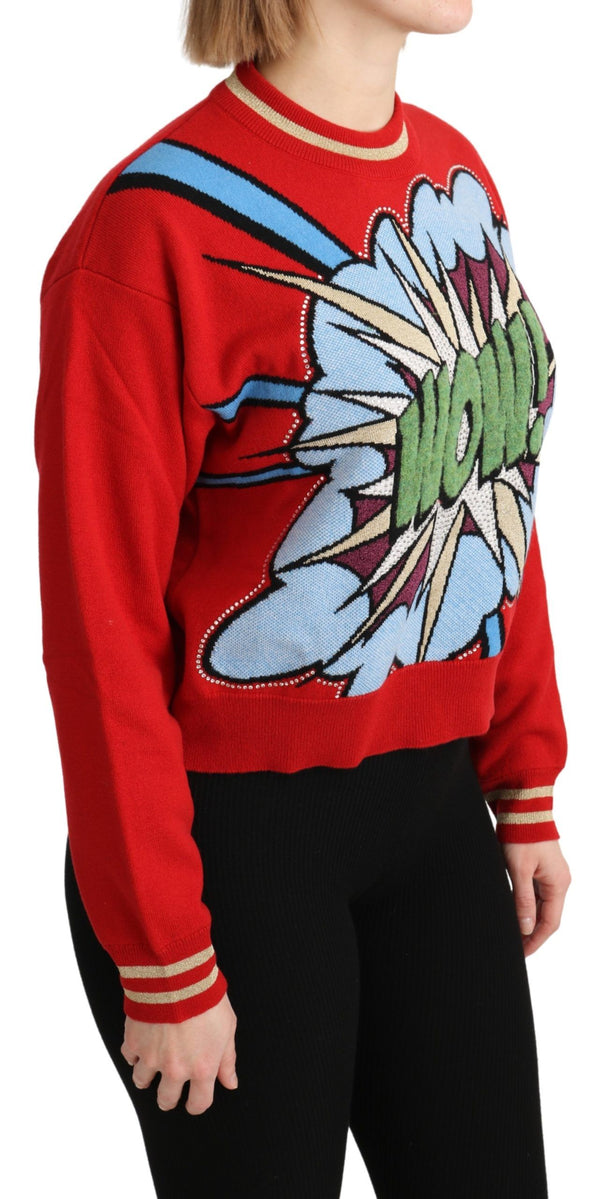 Radiant Red Cartoon Motiv Cashmere Pullover