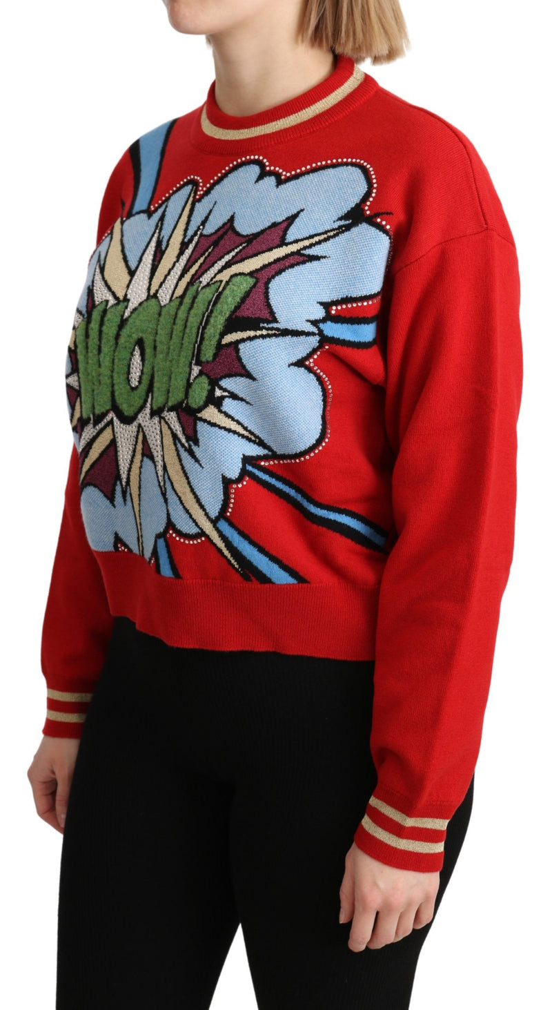 Radiant Red Cartoon Motiv Cashmere Pullover