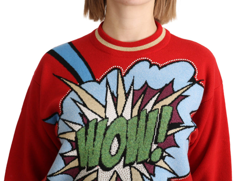 Radiant Red Cartoon Motiv Cashmere Pullover