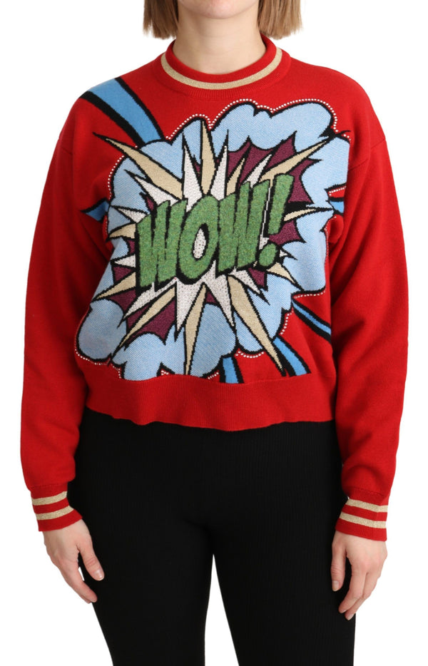 Radiant Red Cartoon Motiv Cashmere Pullover