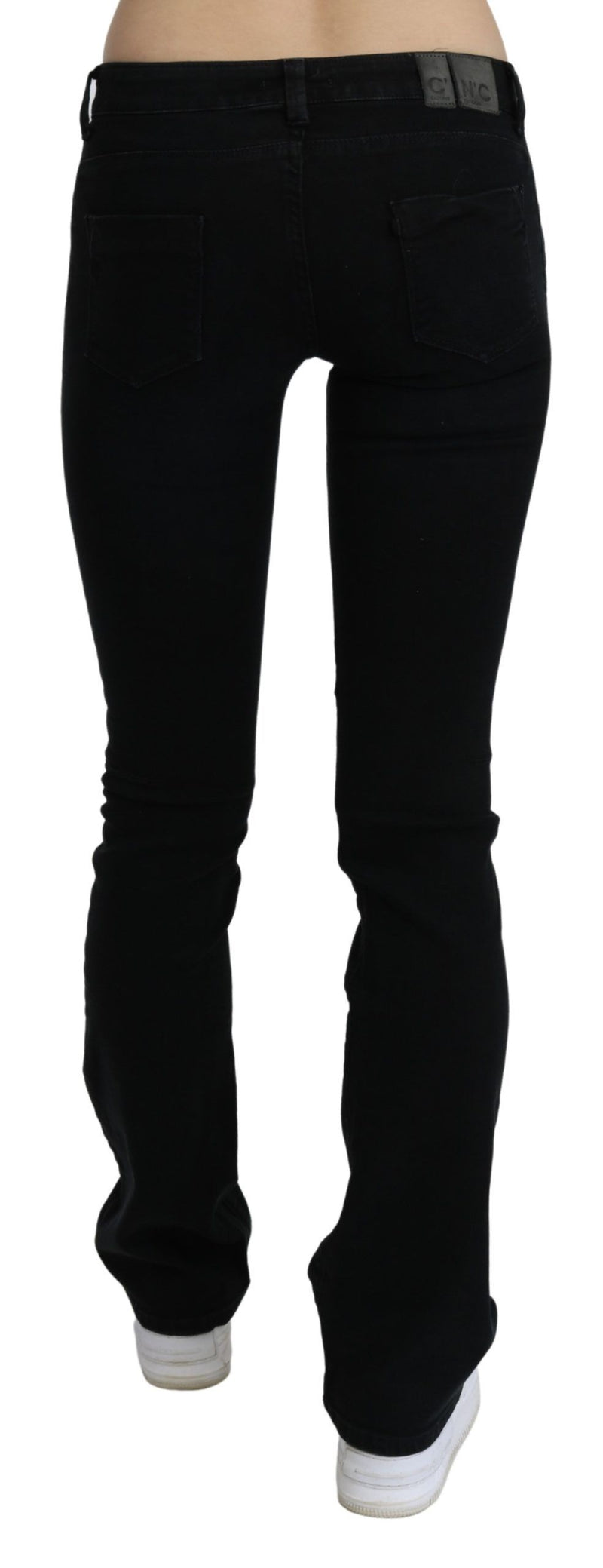 Chic black slim fit bassa denim in vita bassa