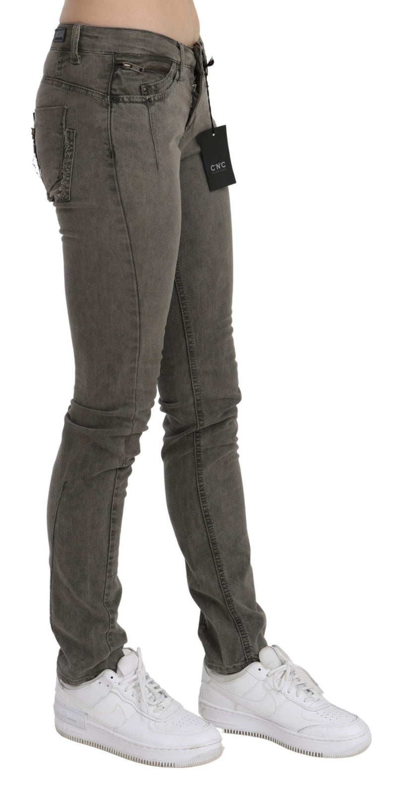 Jeans di cotone chic grigio slim fit