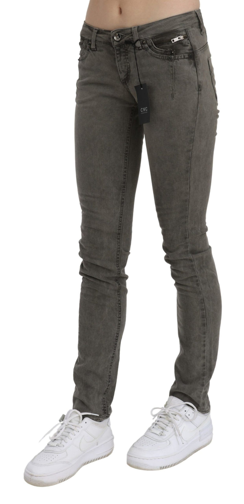 Jeans di cotone chic grigio slim fit