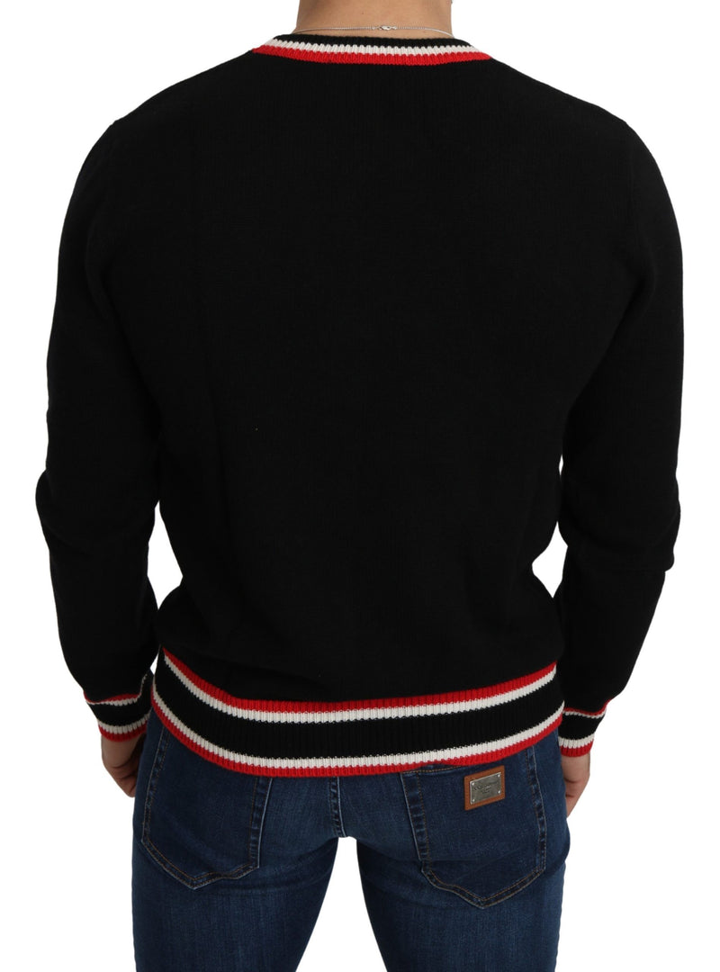 Eleganter schwarzer Kaschmir -Crew -Nackenpullover