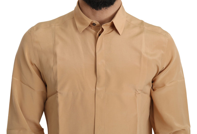 Elegante camicia formale da uomo di seta gialla