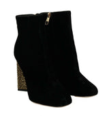 Elegant Velvet Ankle Boots with Crystal Heels