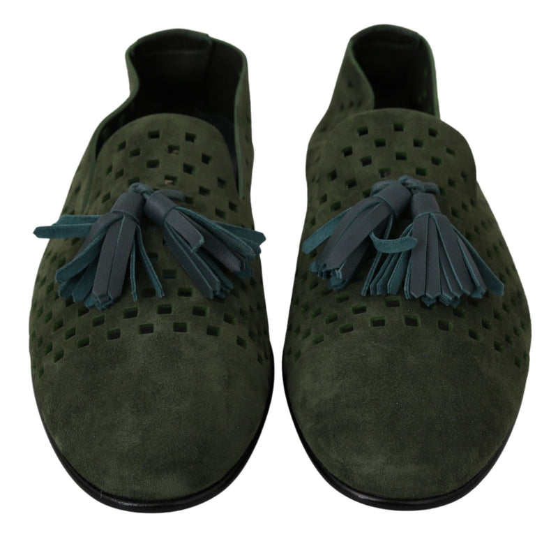 Elegantes mocasines de gamuza verde para hombres