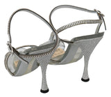 Silver Leather Ankle Strap Sandals with Crystals