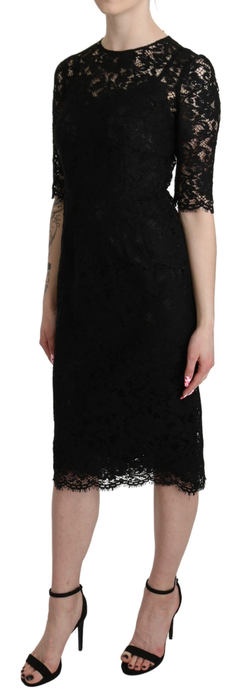 Elegant Black Lace Sheath Knee-Length Dress