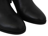 Elegantes botas de tacón de cuero de ternera negra