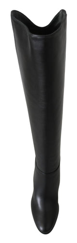 Elegante schwarze Kälberlederstiefel mit Heeled -Stiefeln