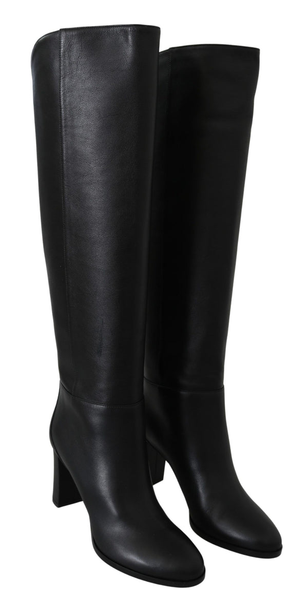 Elegante schwarze Kälberlederstiefel mit Heeled -Stiefeln