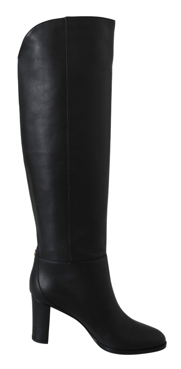 Elegantes botas de tacón de cuero de ternera negra