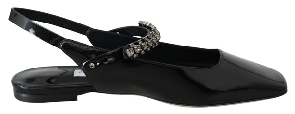 Elegante schwarze Patentflats mit Kristallakzent