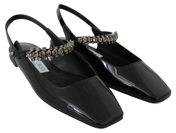 Elegante schwarze Patentflats mit Kristallakzent