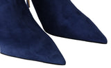 Pop Blue Crystal-Strap Heeled Boots