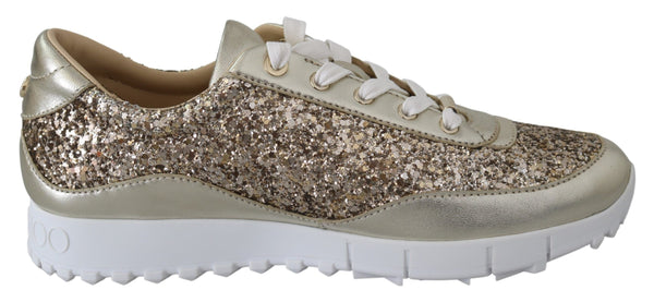 Antike goldene Glitzer -Leder -Turnschuhe