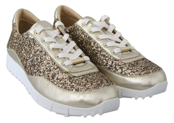 Antike goldene Glitzer -Leder -Turnschuhe