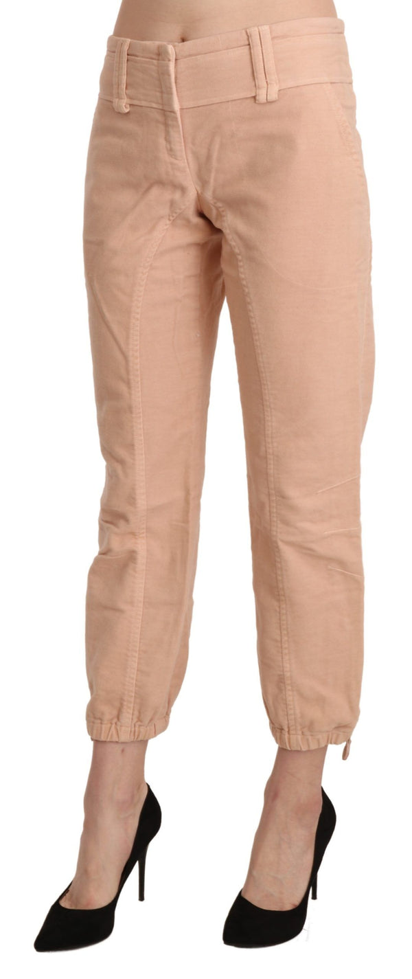 Pantalones de algodón recortados beige elegantes