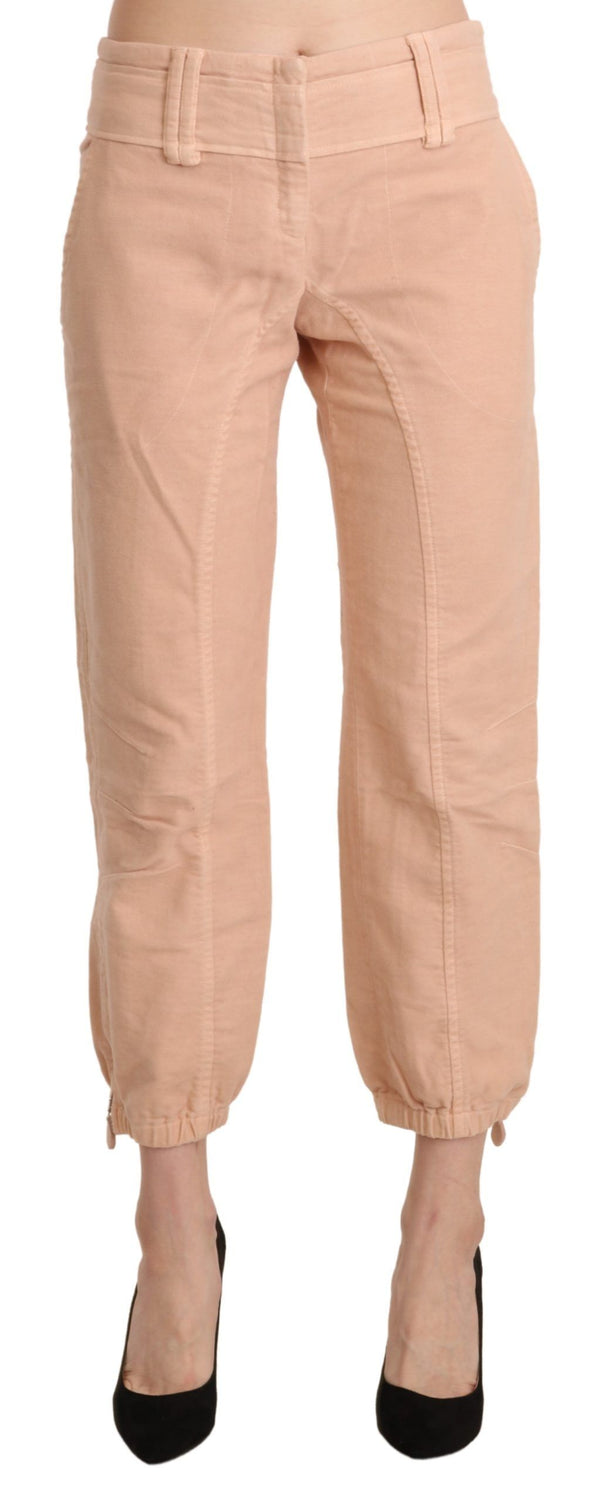 Pantalones de algodón recortados beige elegantes