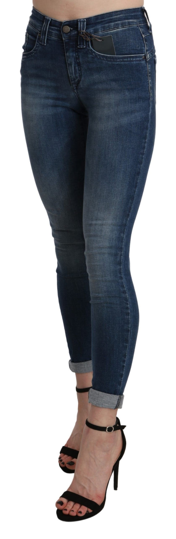 Jean recadré de taille bleue chic