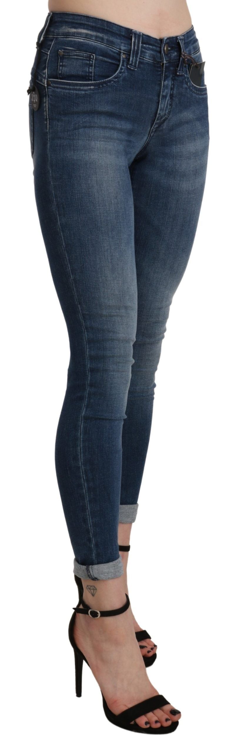 Jean recadré de taille bleue chic