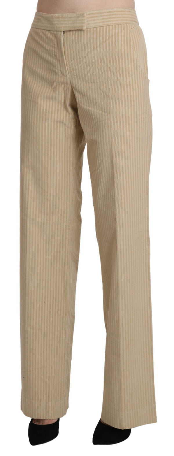 Pantaloni chic gamba a vita alta beige