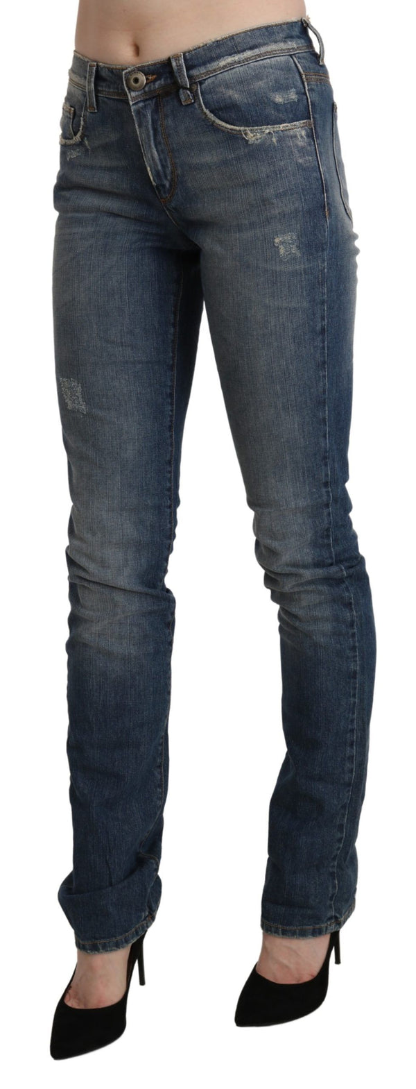 Chic Mid Taille Skinny Denim in blau gewaschen