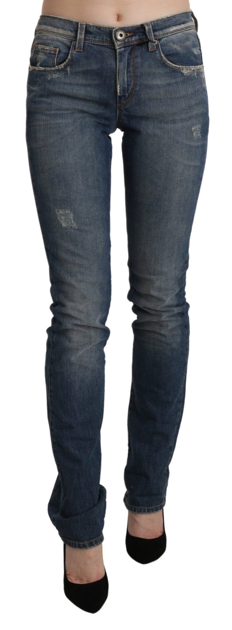 Chic Mid Taille Skinny Denim in blau gewaschen