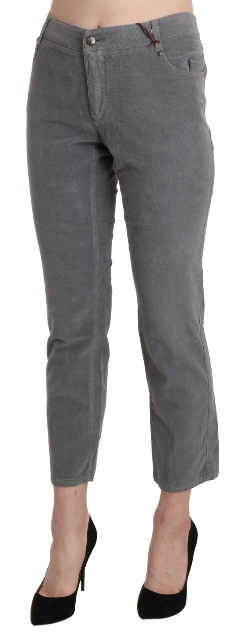 Pantalon cuit à la taille mid gris chic