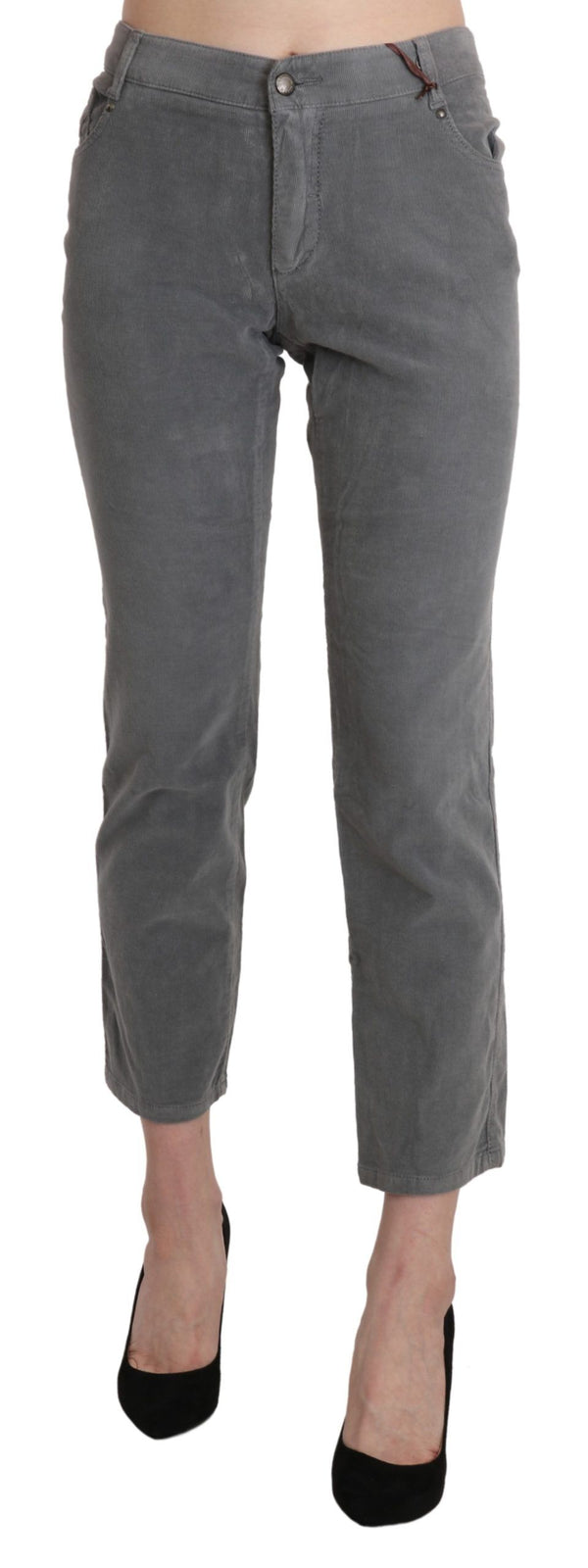 Pantalon cuit à la taille mid gris chic