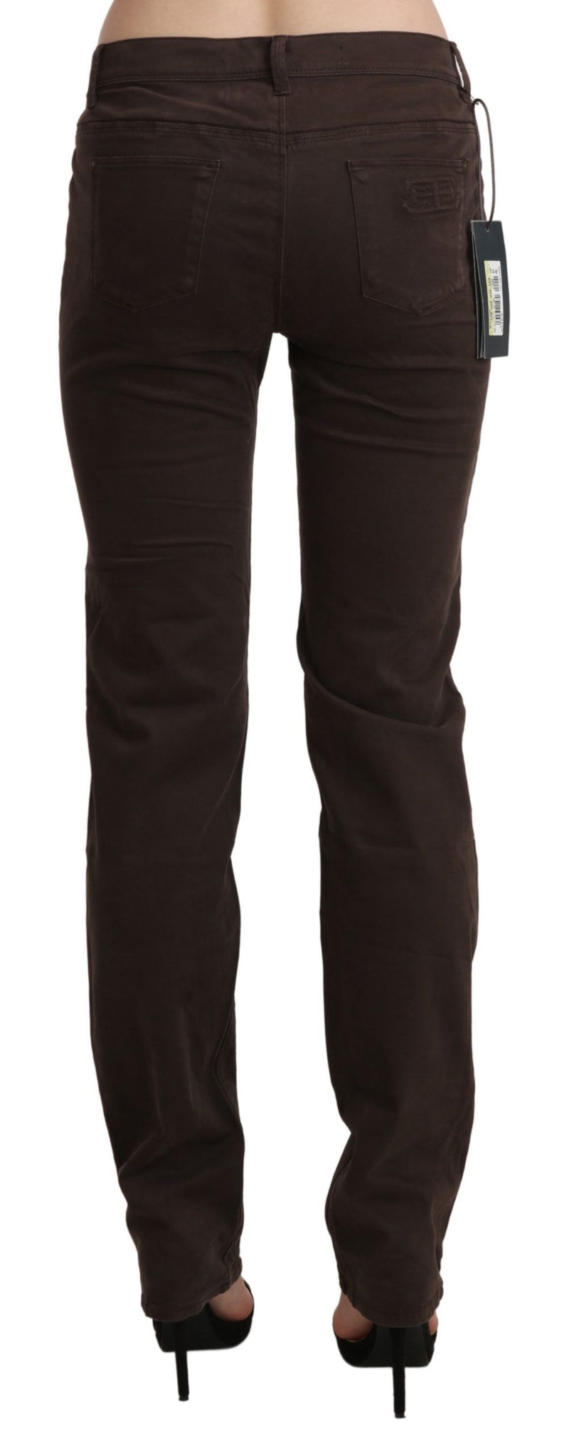 Pantalon skinny à taille moyenne marron chic