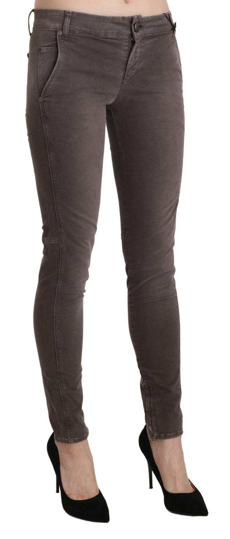 Pantalon skinny à taille basse brune chic