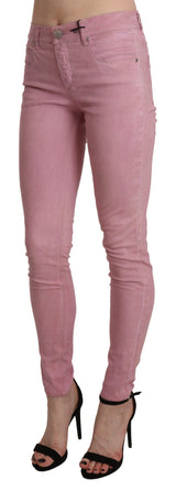 Jean skinny à taille moyenne rose chic