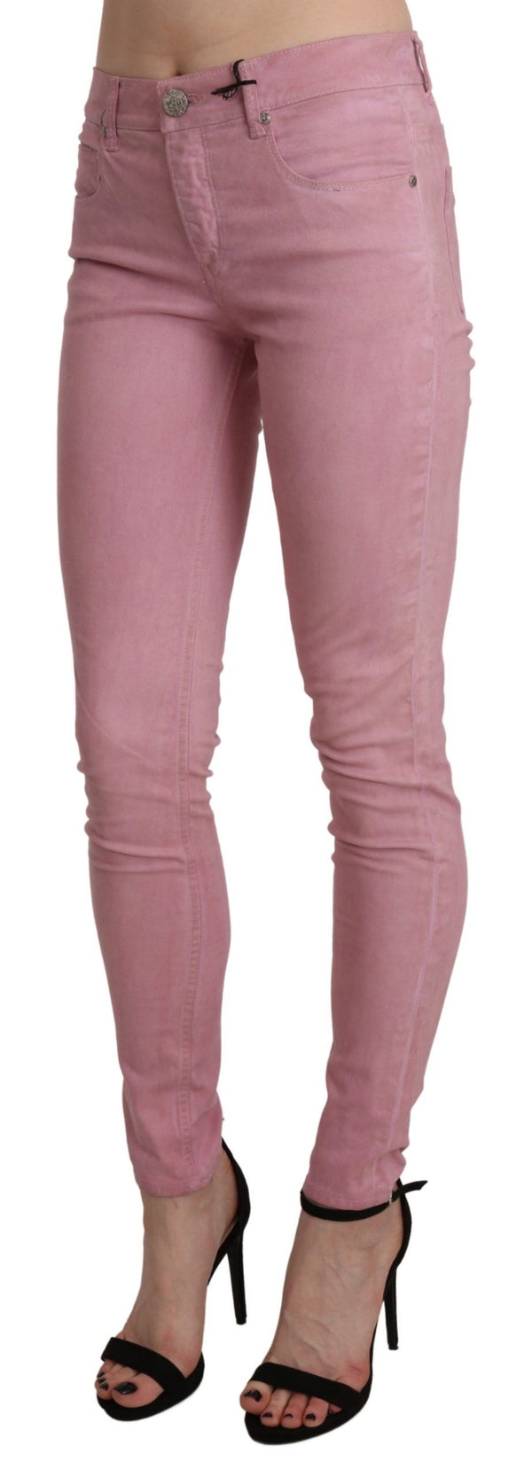 Jeans ajustados de la cintura media rosa rosa