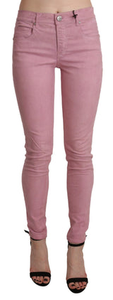 Jean skinny à taille moyenne rose chic