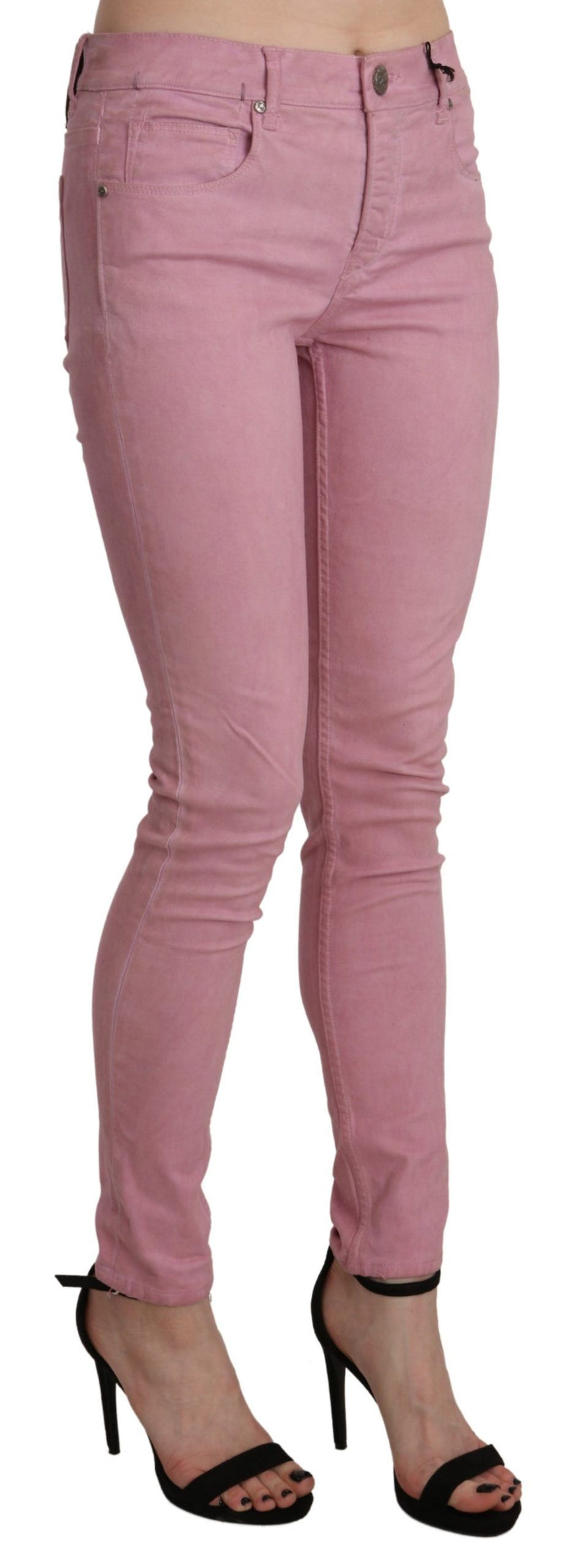 Jean skinny à taille moyenne rose chic