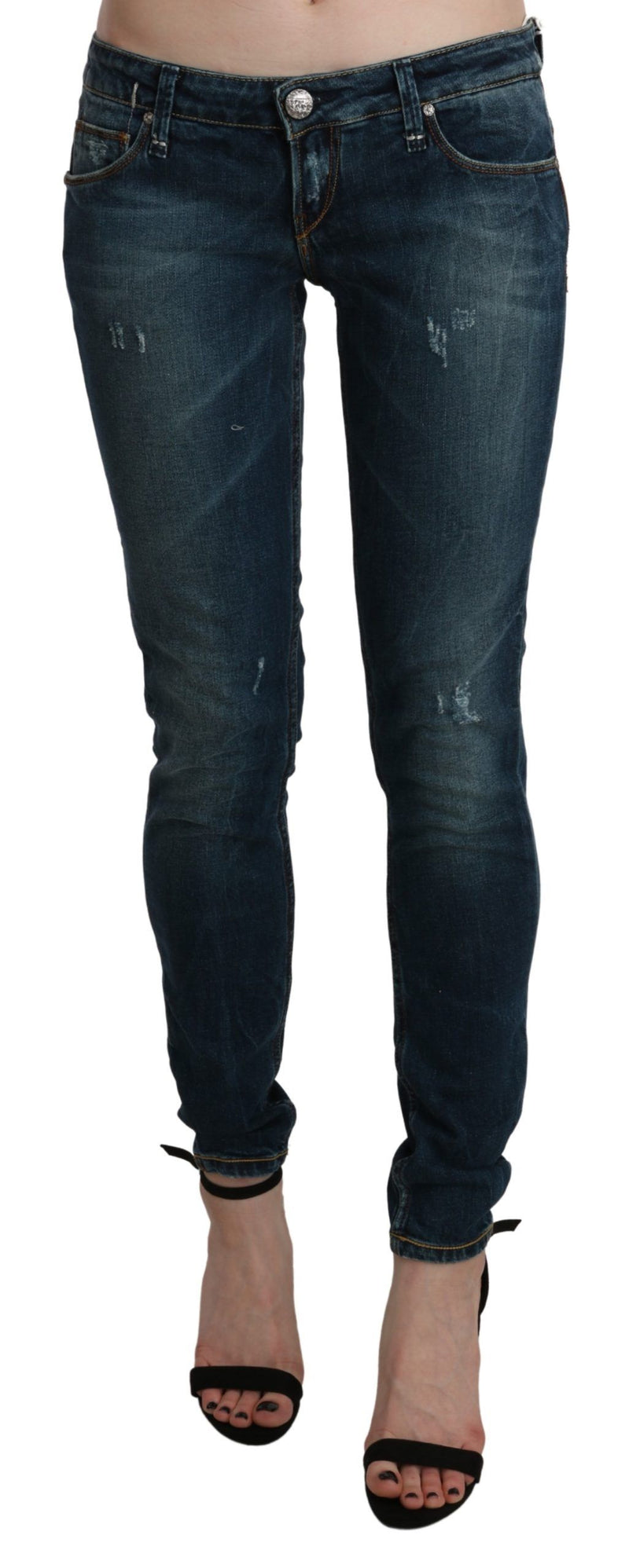 Denim delgada de cintura baja y elegante - Blue Washed