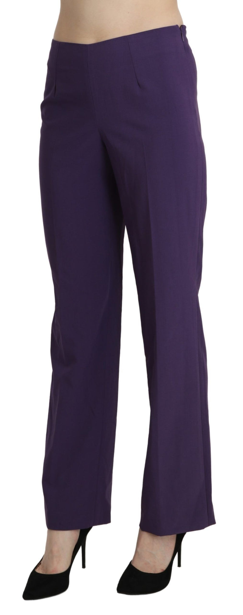 Elegantes pantalones rectos de violeta de cintura alta