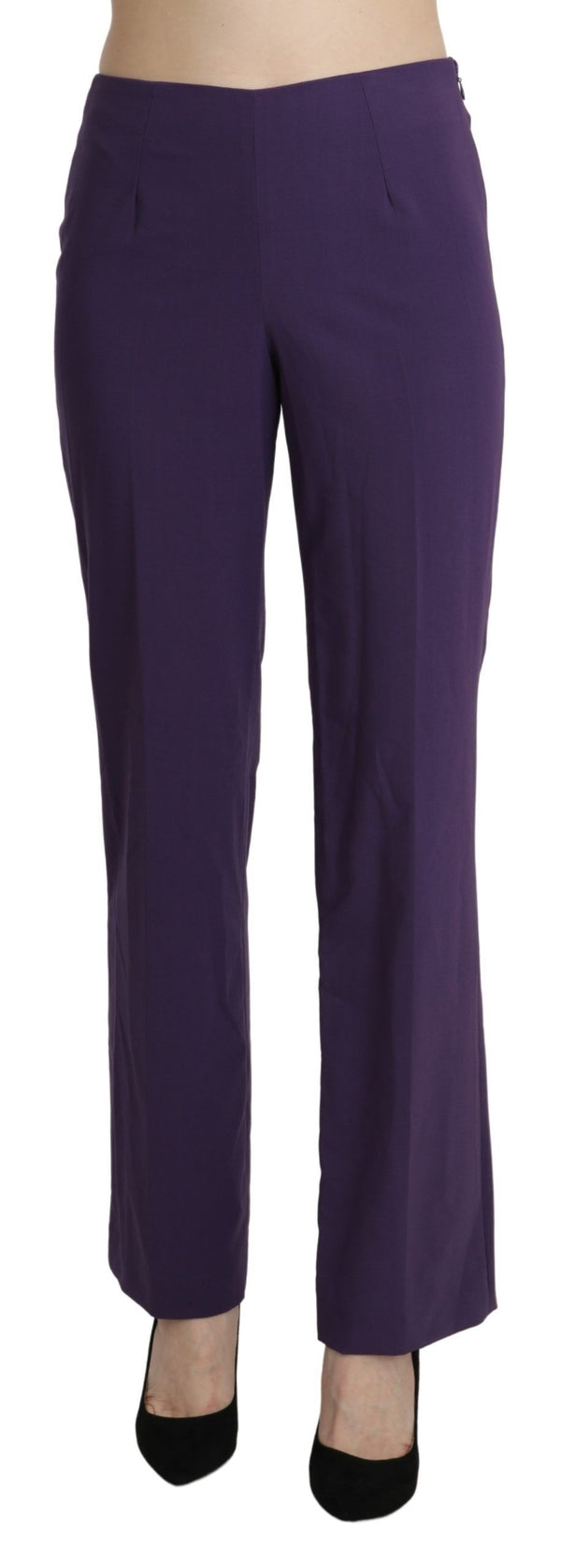 Elegantes pantalones rectos de violeta de cintura alta