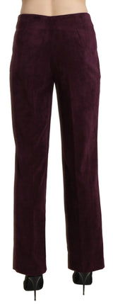 Élégant pantalon violet droit de taille haute