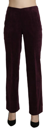 Élégant pantalon violet droit de taille haute