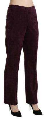 Élégant pantalon violet droit de taille haute