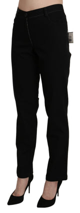 Elegant High Waist Straight Black Trousers