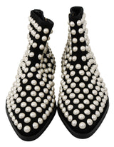 Bottes de cheville noire chic avec des perles