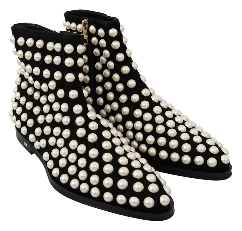 Bottes de cheville noire chic avec des perles