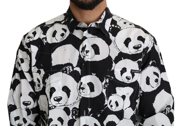 Panda Print reines Baumwollhemd - Schwarz Weiß