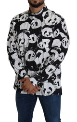 Camisa de algodón puro estampado de panda - blanco negro