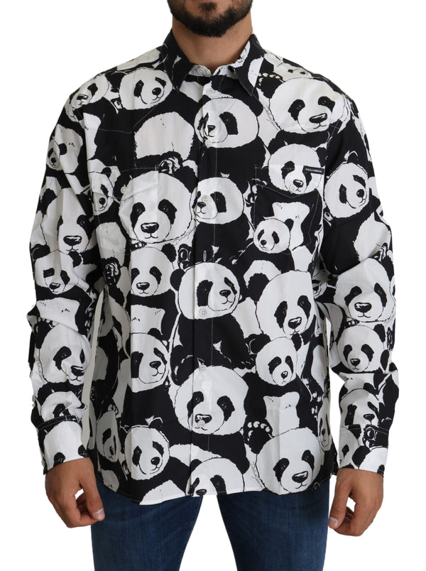 Camisa de algodón puro estampado de panda - blanco negro