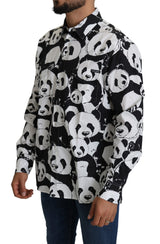 Camisa de algodón puro estampado de panda - blanco negro